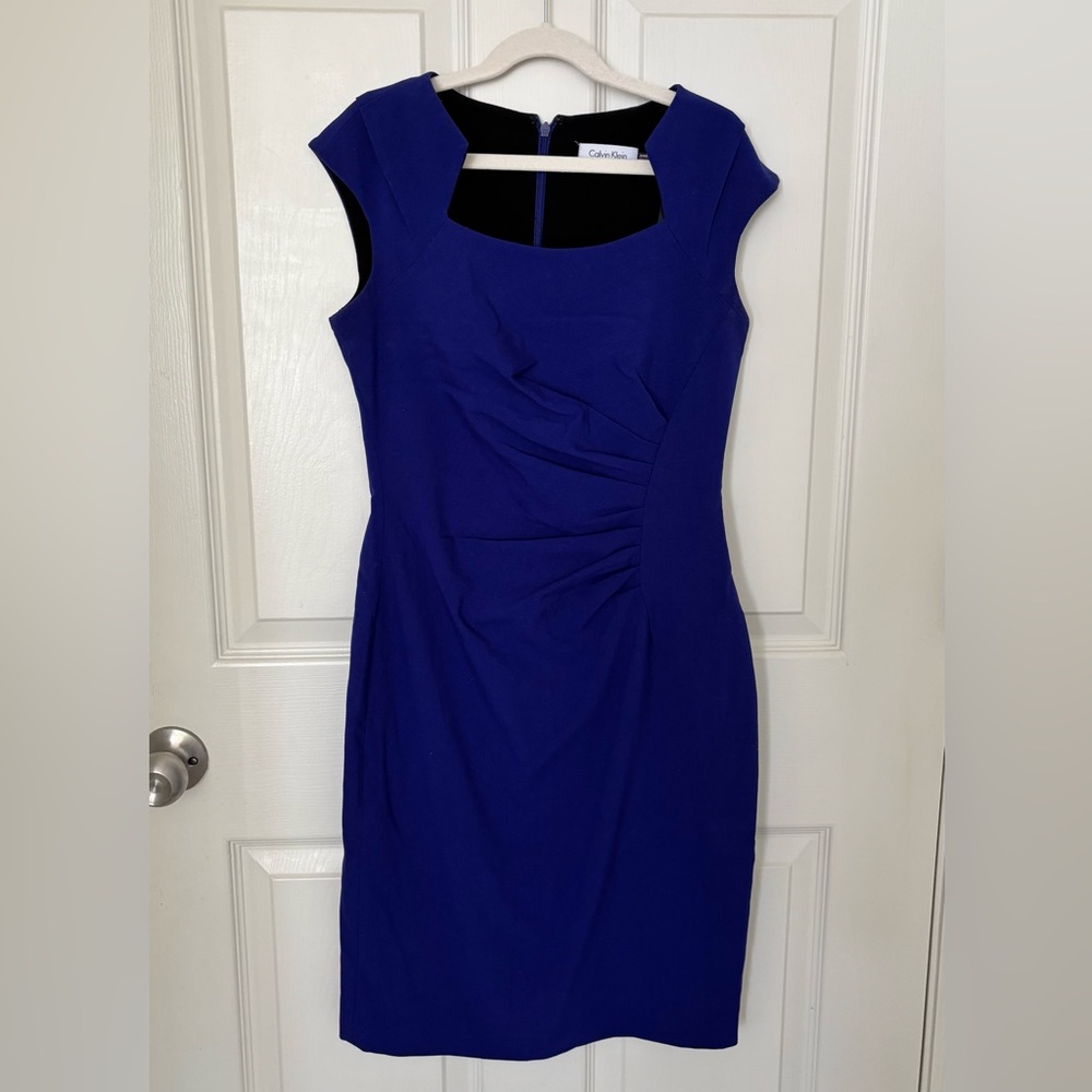 Calvin Klein Blue Ruched Sheath Midi Dress